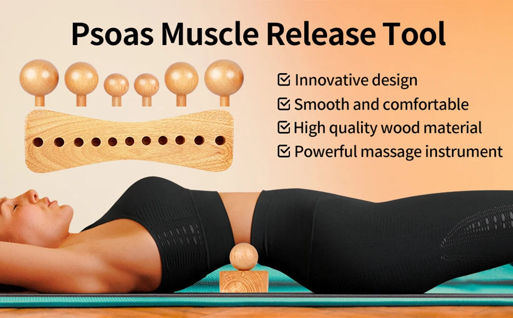 Psoas Muscle Release & Wood Therapy Massage Tools, Back, Neck, Arms and Hip Flexor Release Tool, Trigger Point Physical Therapy