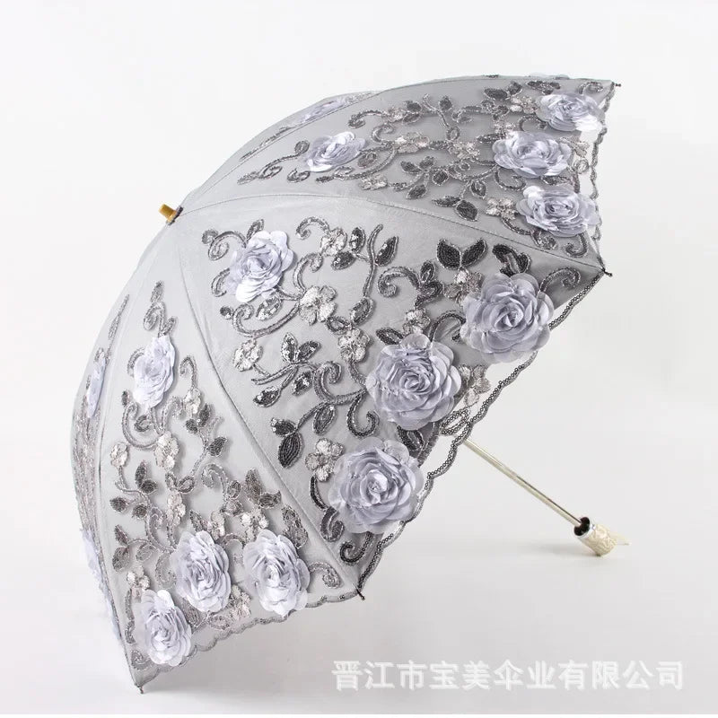 Two Fold All-Weather Umbrella Lace Double Layer restonic  UV-Protection Parasol