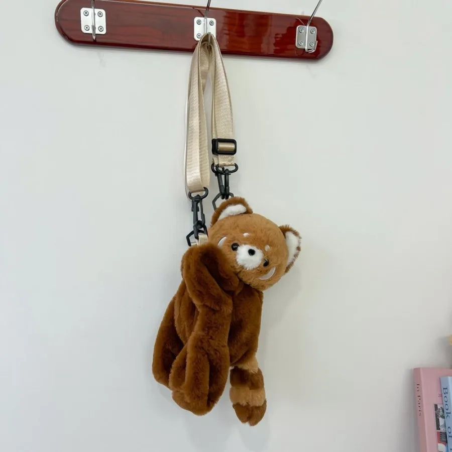 Cute Red Panda Plush Backpack Soft Shoulder Bag