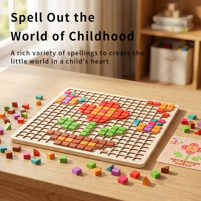 Wooden Pixel Mosaic Pattern Blocks Puzzle Game