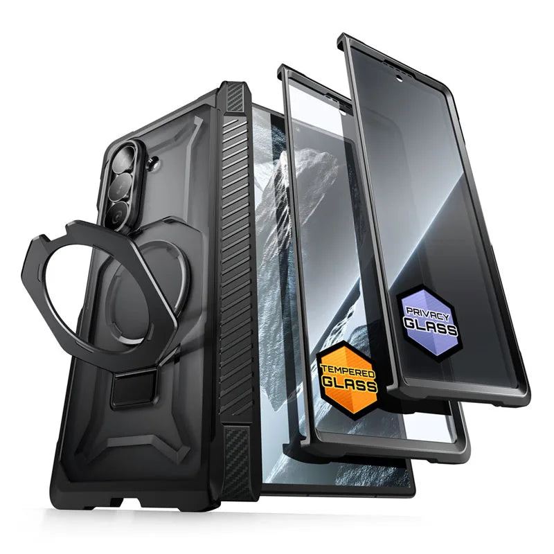 Full Body Rugged Phone Case with Magnetic Ring Kickstand and HD Clear and Privacy Screen Protectors for Samsung Galaxy Z Fold 8 Ultra