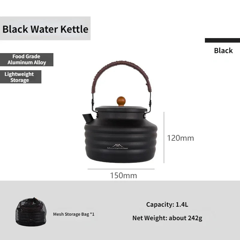 1.4L Camping Water Kettle Aluminum Alloy Teapot Coffee Pot Ultralight Outdoor Boiling Stovetop Pot Tableware