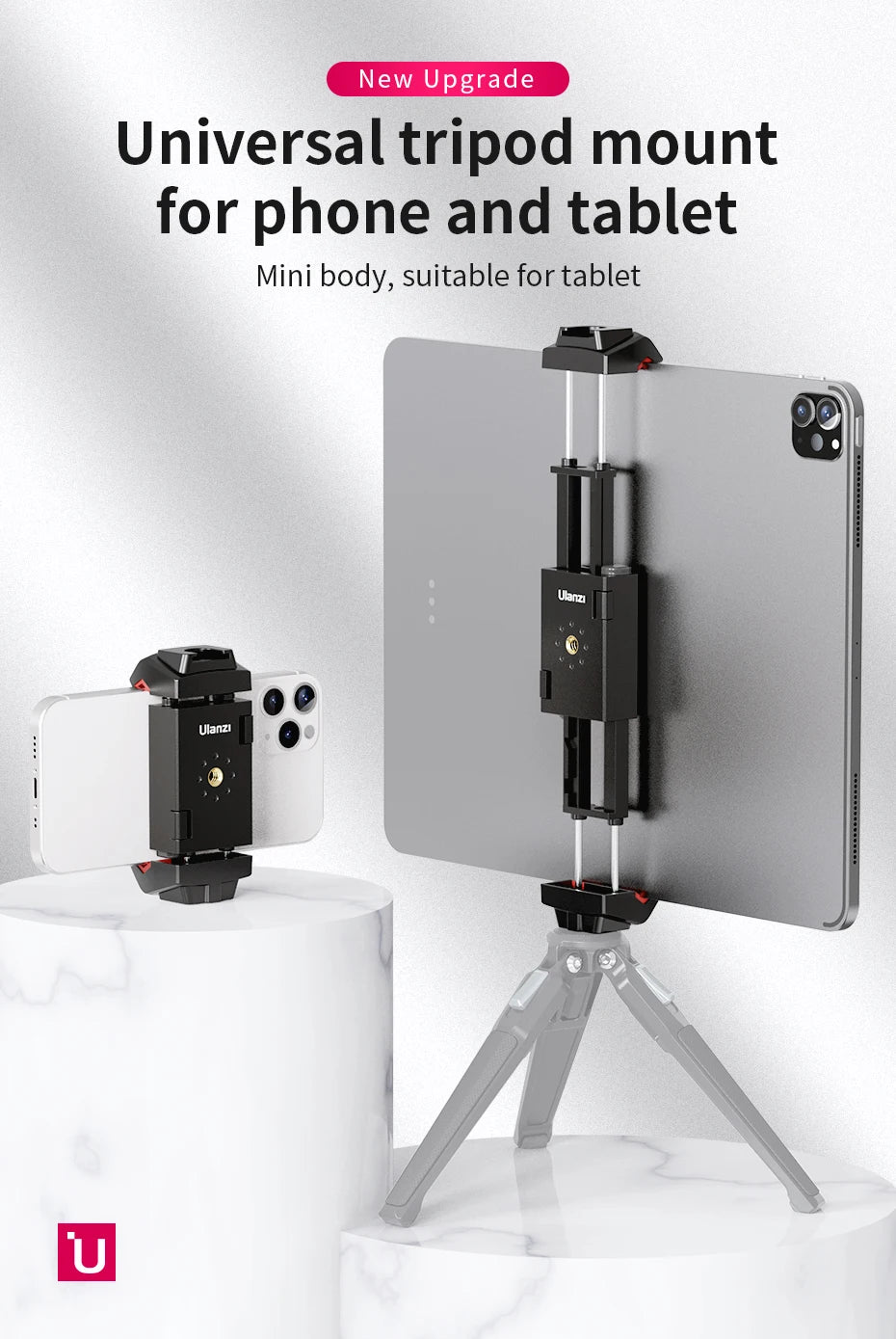 Tripod Mount Universal for Tablet and Phone Holder With Cold Shoe Support Horizontal and Vertical Shooting