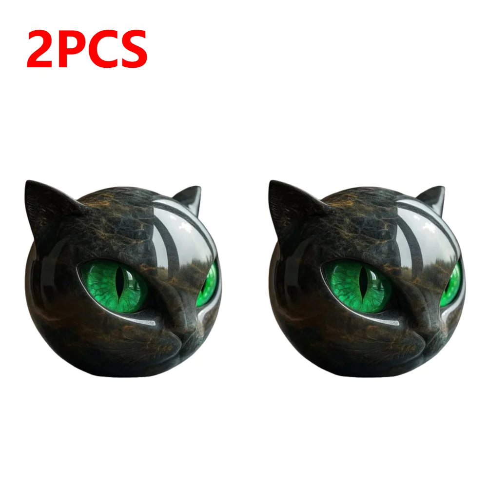 Green Eyes Cat Head Sculpture 3D Resin Healing Stone Marble Texture Cats Figurines Sculpture Gifts for Cat Lovers Women Men