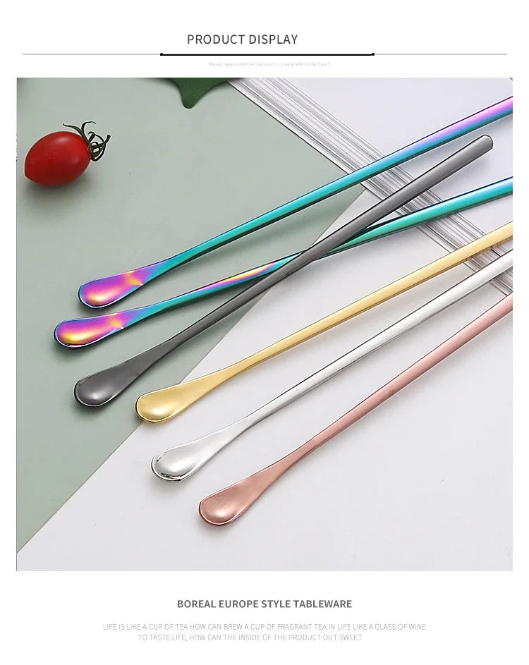 Long Handle Stirring Spoon Stainless Steel Food Grade Coffee Utensil Waterdrop Shape Ice Spoon Honey Cocktail Mixing Bar Tool