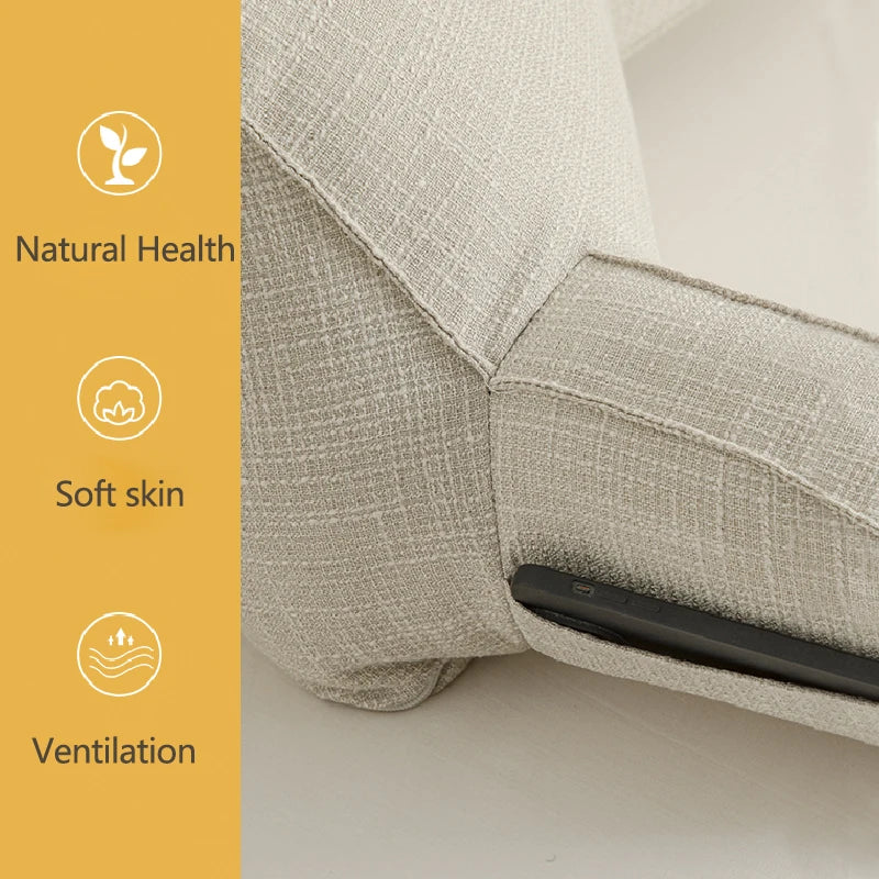 Reading Study Pillow,Bed Wedge with Arms and Pockets Bolster Back Support, Lumbar for Sofa,Office Chair Decorative Pillow