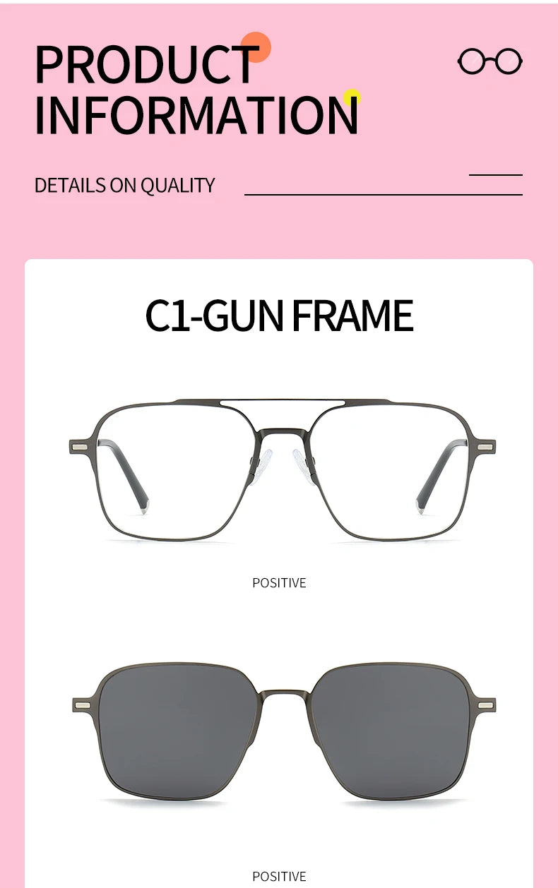 Titanium 3 In 1 Magnetic Clip On Polarized Sunglasses UV400 Optical Computer Glasses for Men Women