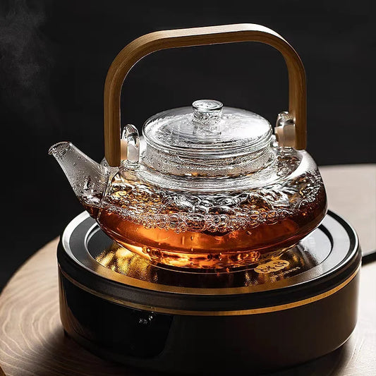 Japanese Style High Borosilicate Glass Teapot with Bamboo Handle