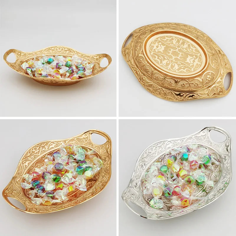 Pretty Gold Peacock Fruit Plate Luxury Zinc Alloy Tray Delicate Storage Plate for Candy Trinket Jewelry Snack Serving Home Decor