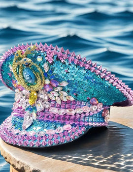 Bling Captain Hat Rhinestone Captains Hat for Men Handmade Steampunk Hat Burning Man Ramadan Masquerade HongLuan Summer Cap