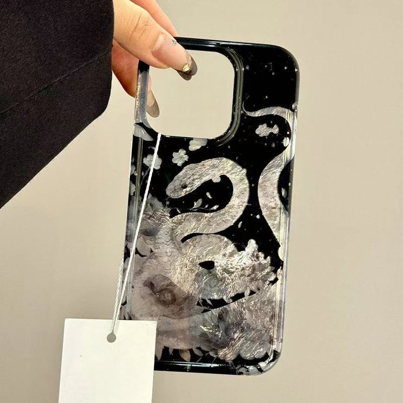 Flower Snake Phone Case For iPhone 16 15 14 16 Pro Glitter Cover