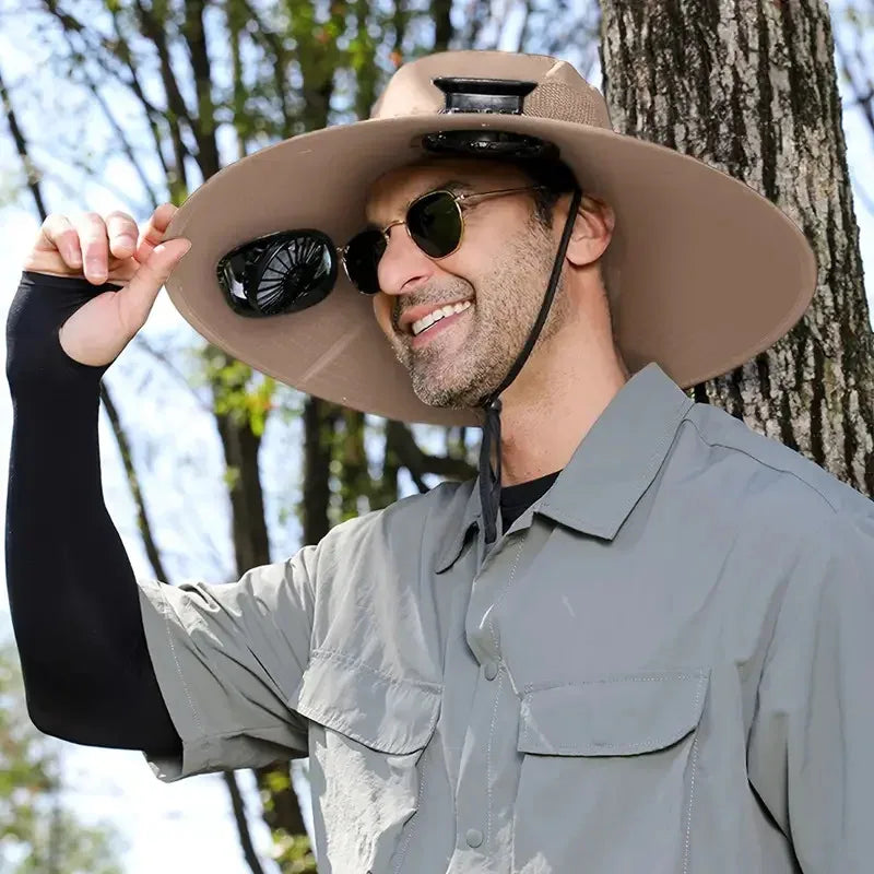Wide Brim Solar Fan Hat With Dual Fans