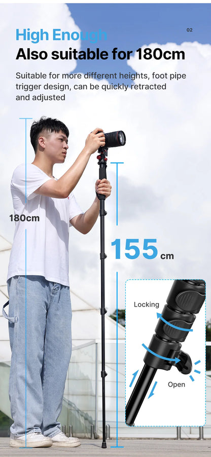 Metal Tripod Monopod for Camera DSLR Smartphone Monopod Stable and Portable Selfie Stick Hiking Pole Stick