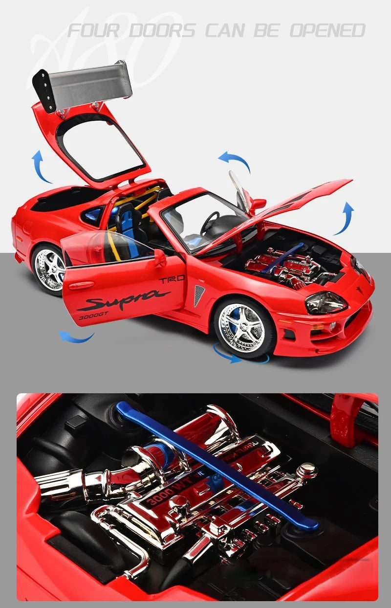 1 24 Scale Supra A80 JDM Supercar Diecast Pull Back Model Car with Sound and Light