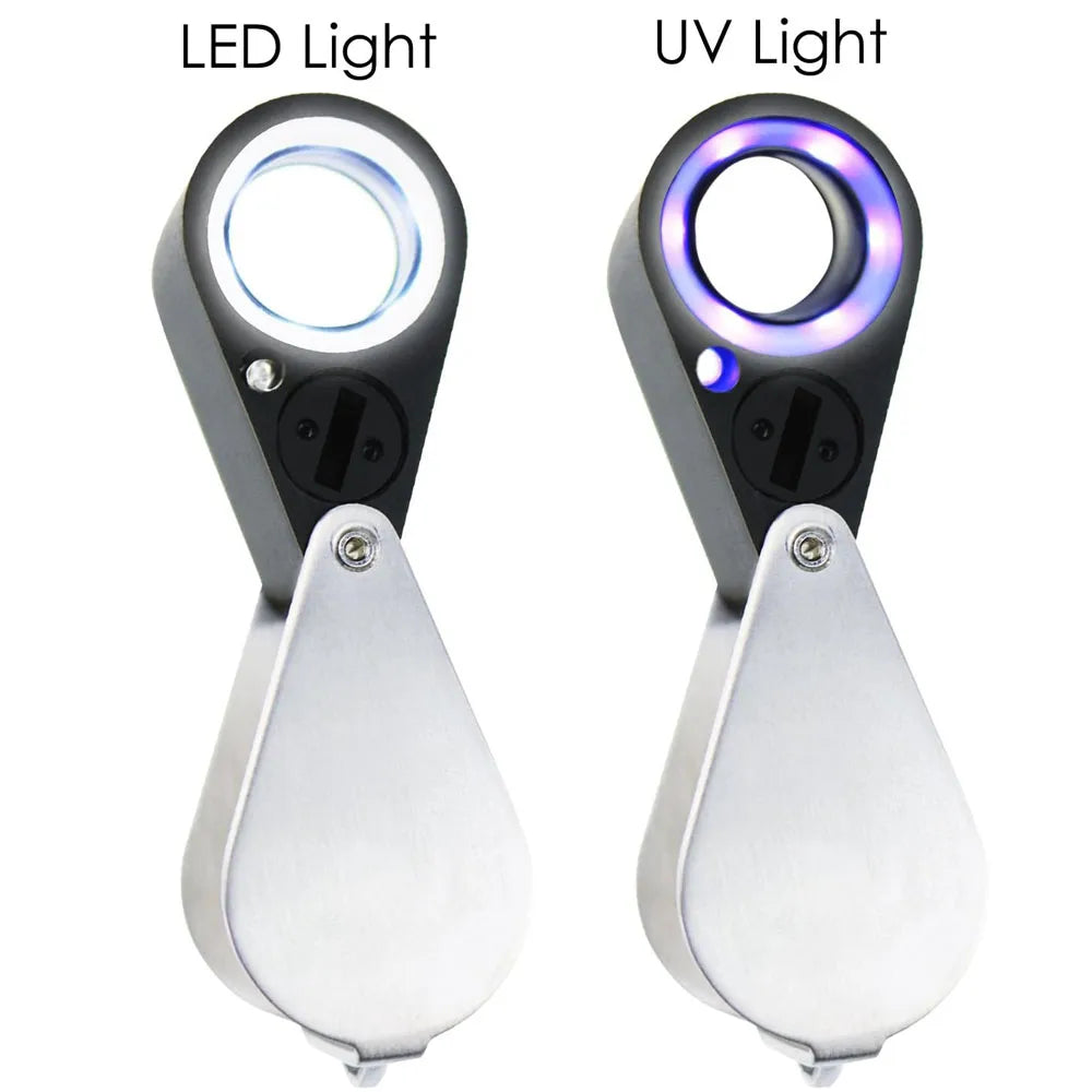 10X–40X LED UV Jewelry Loupe Magnifier Foldable Metal