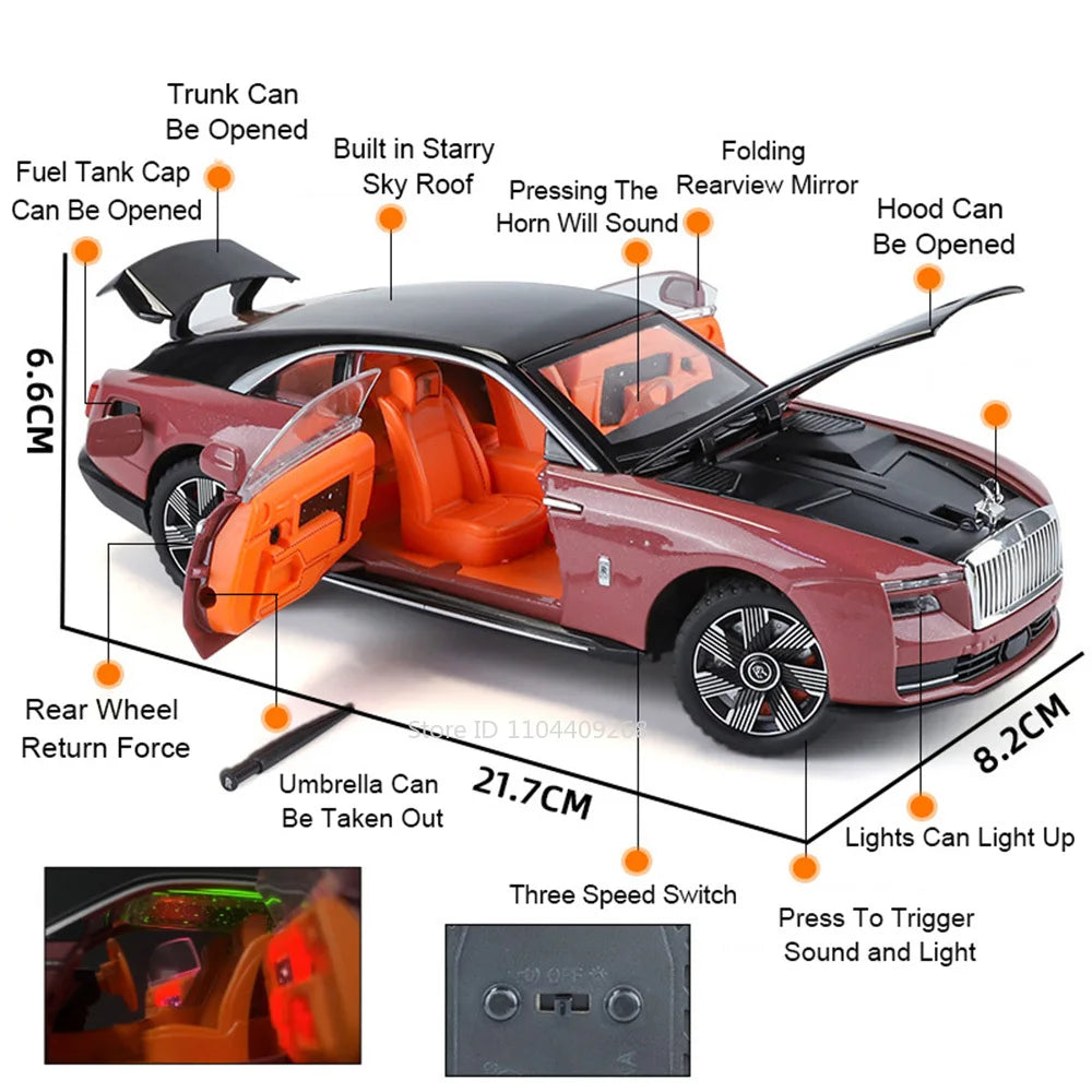 1:24 Rolls-Royce Spectre Cullinan Masory Car Model Toy Sound Light Shock Absorption Vehicle Models Desktop Ornaments Gift
