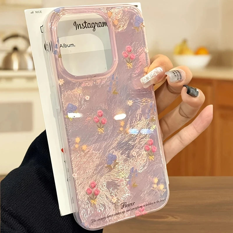 Perforated Vortex Shell IMD Retro Small Flower Case For iPhone 17 Air 16 15 14 Shockproof Cover