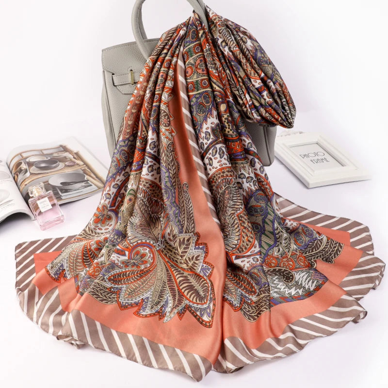 Women Summer Silk Scarves Shawl Lady Wrap Soft Female Echarpe Designer Beach Stole Bandana foulard muffler