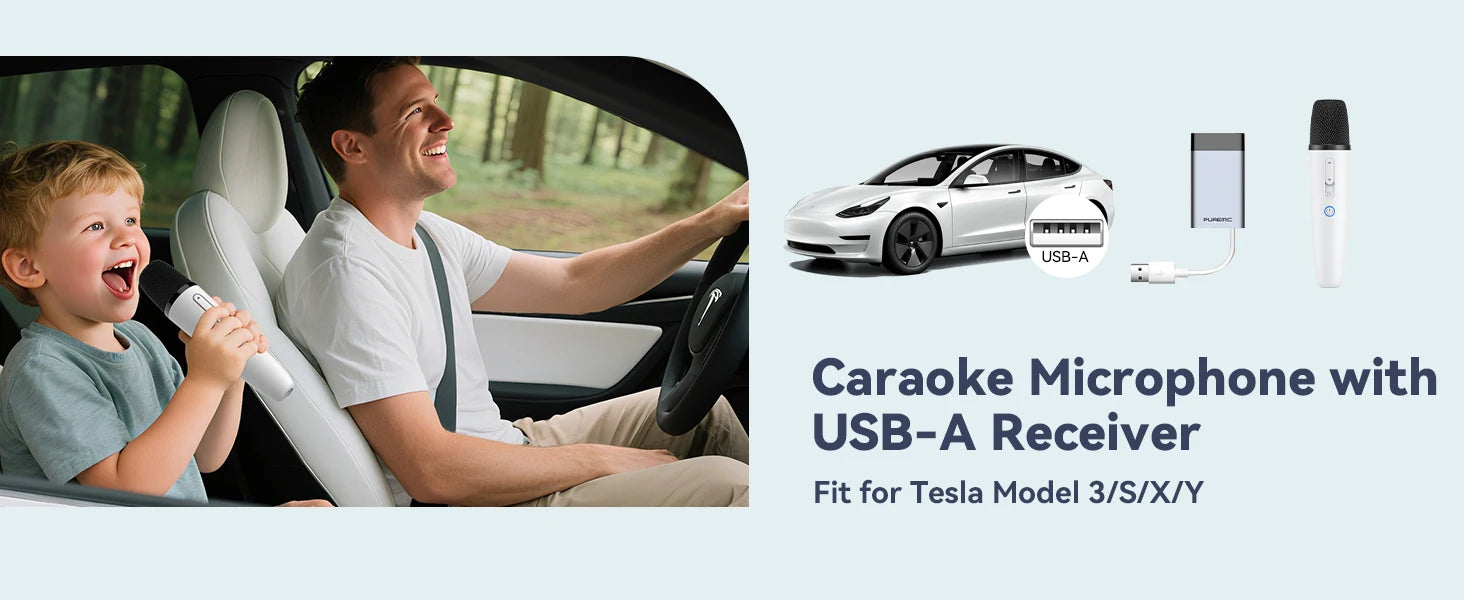 Tesla Karaoke Mic with Portable Bag, Wireless Mic with 8 Joy Effects, Rechargeable Mic with Type-C & Aux in Receiver