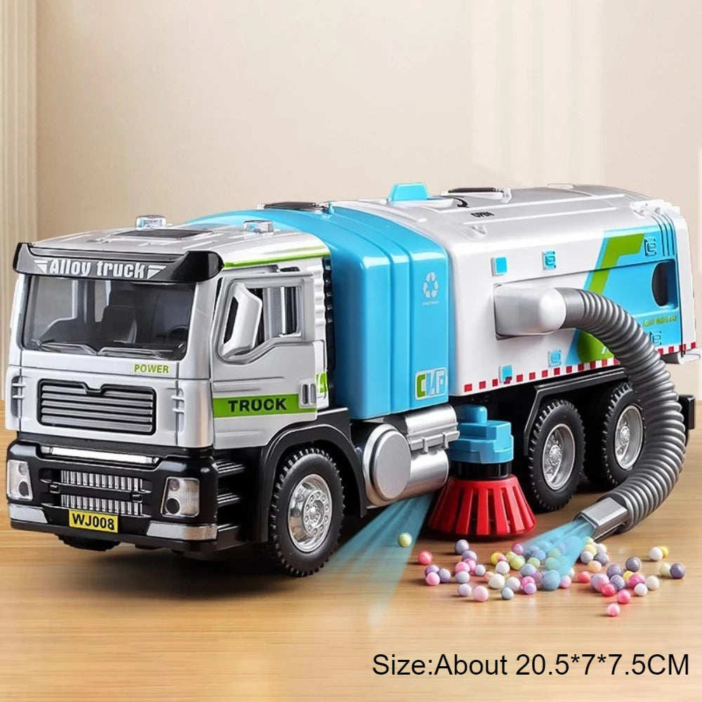 1:50 Electric Vacuum Cleaner Sweeper Garbage Truck Model Toy Alloy Diecast Light Sound Engineering Vehicle Gifts for