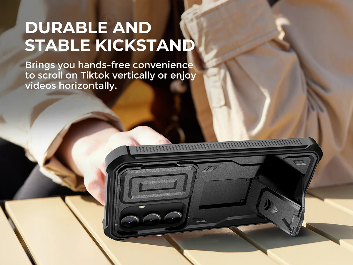 For Samsung Galaxy S24 Case 6.2 inch with Built-in Slide Camera Cover Full Body Rugged Case Built-in Screen Protector Kickstand