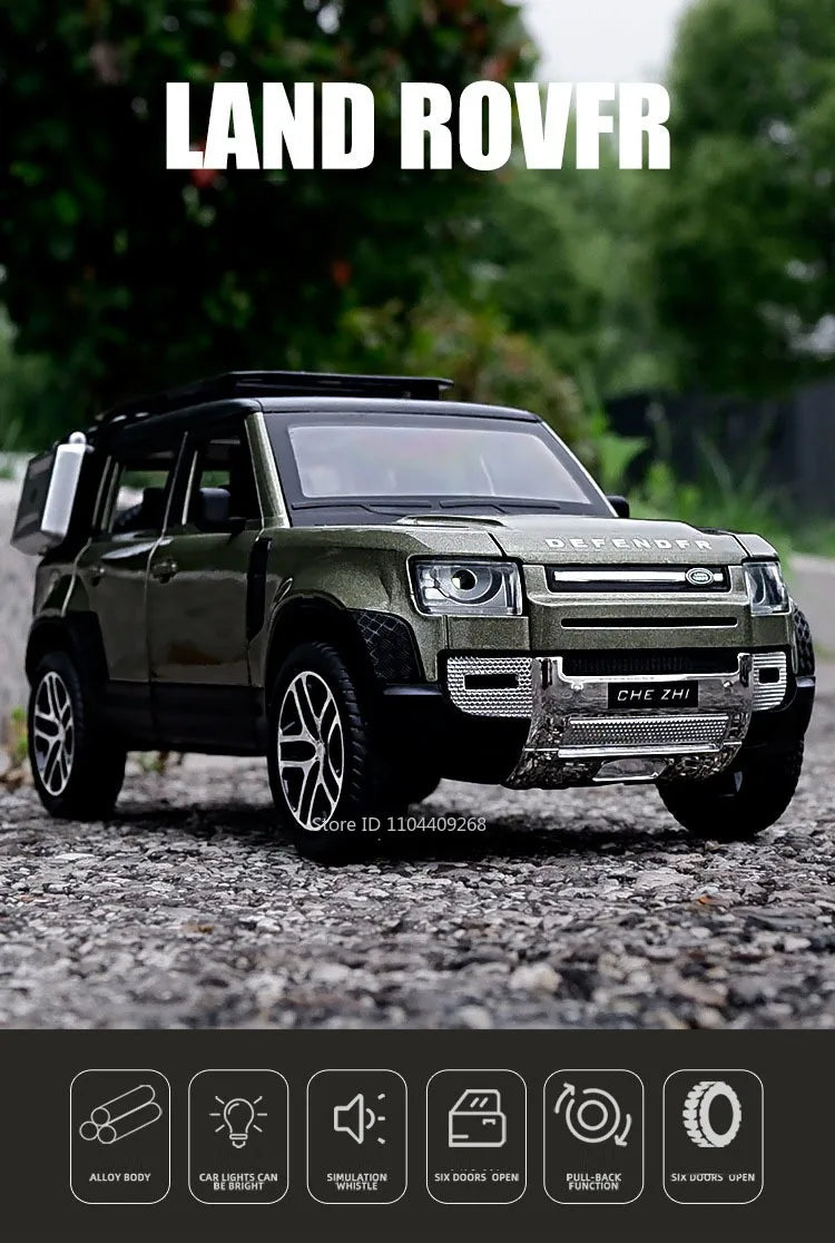1:24 Scale Land Rover Defender Range Rover Model Car Toy Metal Diecast Sound Light Off Road Vehicles Miniature Models Boys Gifts