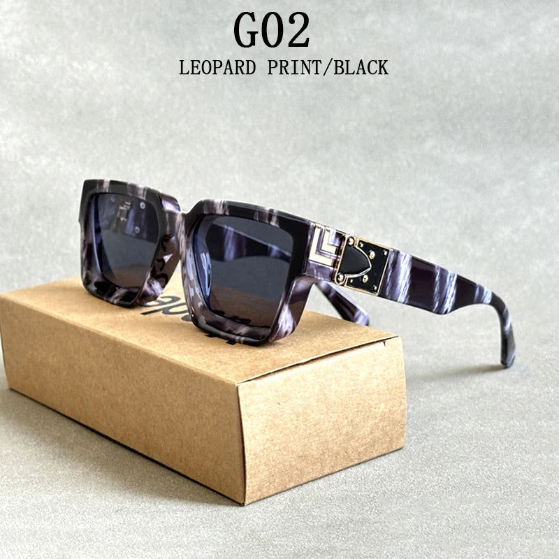 Retro Millionaire Square Sunglasses With UV400 Protection