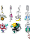 925 Sterling Silver Monkey Toucan Bird Charm Beetle Pendant Rainbow Beads