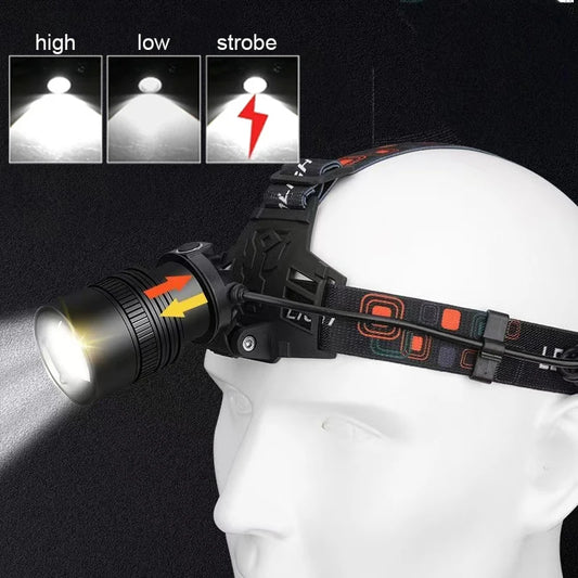 Powerful Rechargeable LED Headlamp With Zoom And Adjustable Head Light