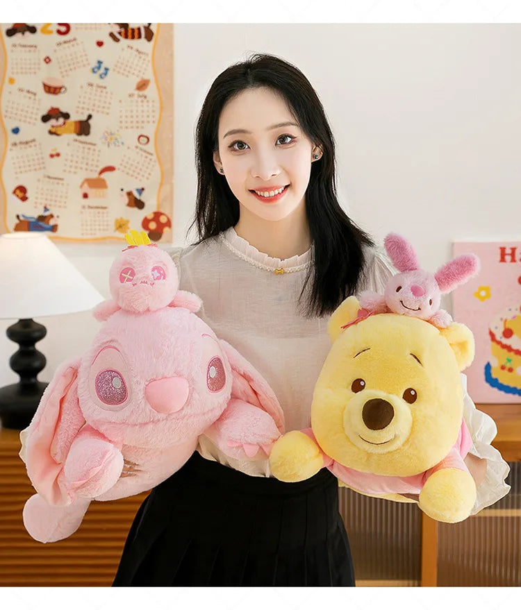 80cm New Cherry Blossom Series Kawaii Stitch Plush Toy Stuffed Doll Cute Winnie Dumbo Sitting Figure Kids Birthday Xmas Gift