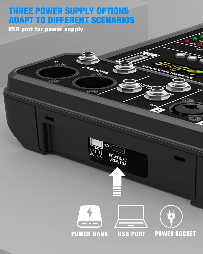4-Channel Mixing Console Bluetooth Audio Mixer 48V Professional USB Computer Karaoke