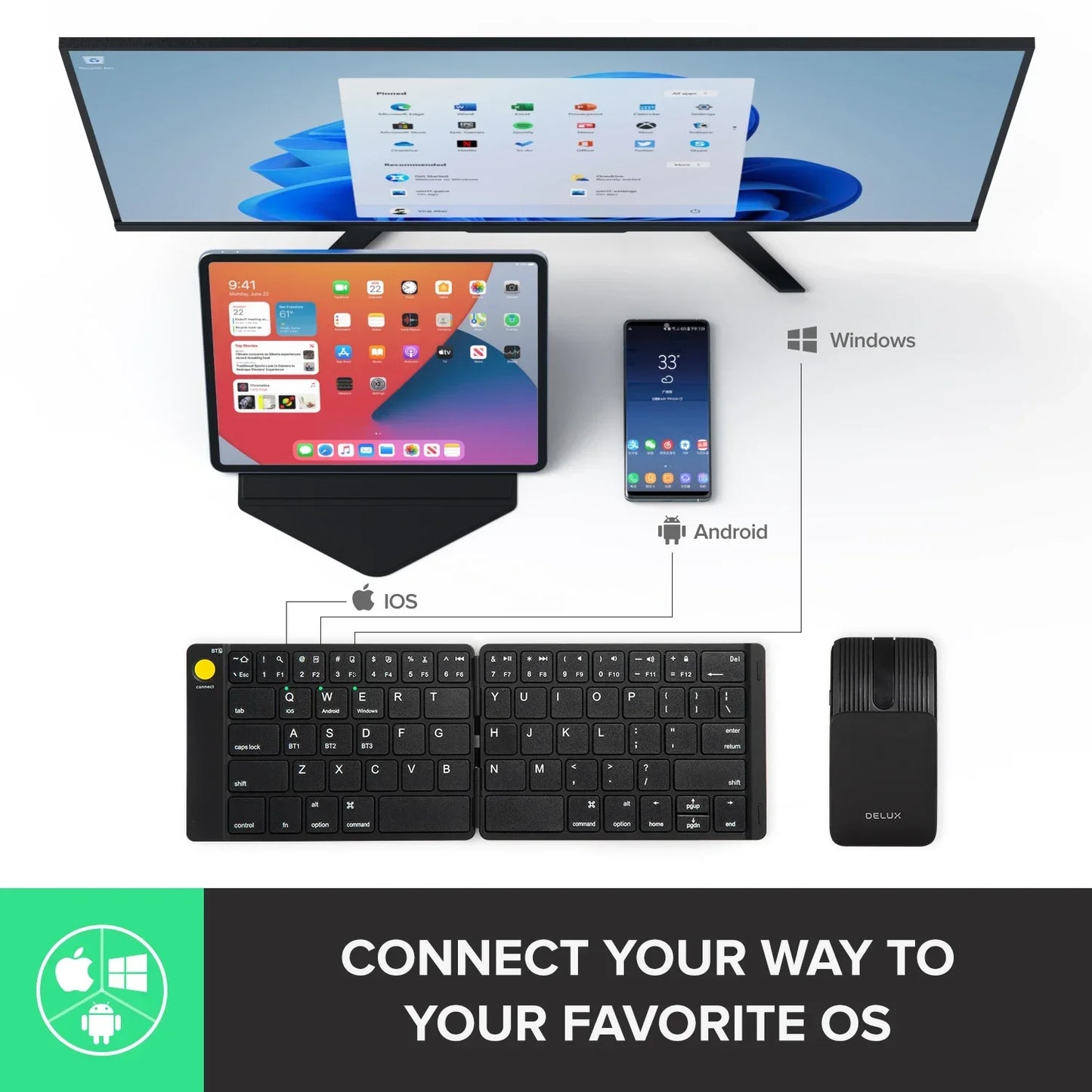 Folding Bluetooth Keyboard & Mouse Combo – Ultra Slim Portable Set