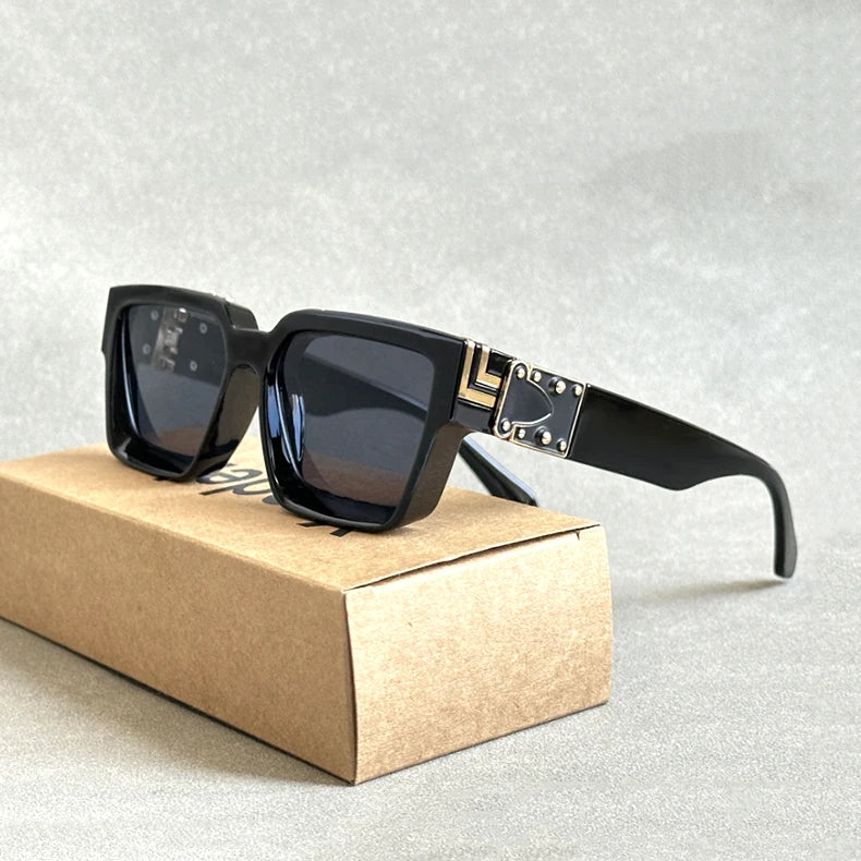 Retro Millionaire Square Sunglasses With UV400 Protection