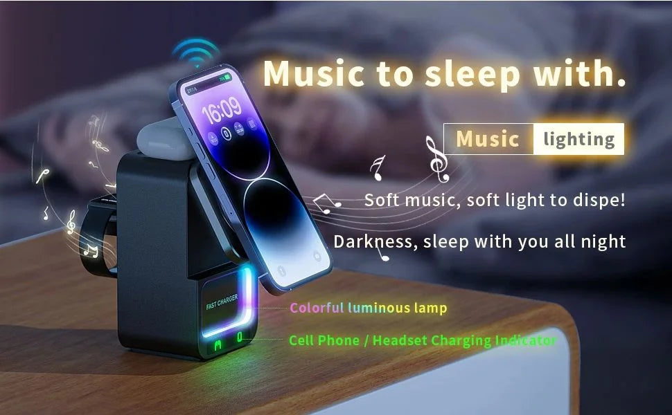 Bluetooth speaker charger with five in one speaker and wireless fast charging suitable for Apple Aeries phones/headphones/watche