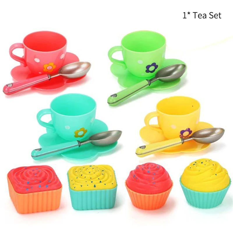 Afternoon Tea Set Toys for Girls Boys Colorful Simulation Play House Tea Cup Teapot Spoon Saucer Cake Kit Toys