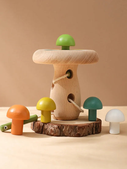 Kids Wooden Montessori Toys Mushroom Threading Game Wooden Educational Toys Fine Motor Skill Preschool Toys For Kids Baby Gifts