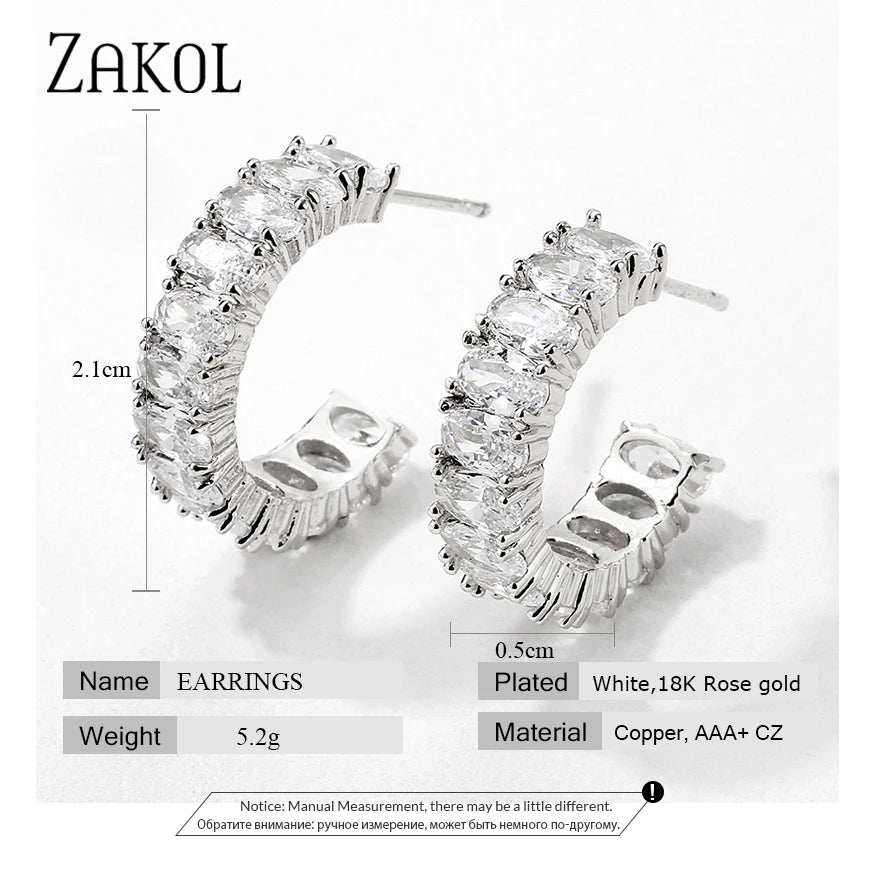 Trendy AAA Baguette Cubic Zirconia T Stone Hoop Earring