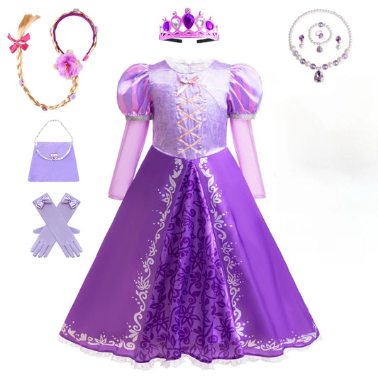 Purple Gradient Princess Maxi Dress with Floral Pattern