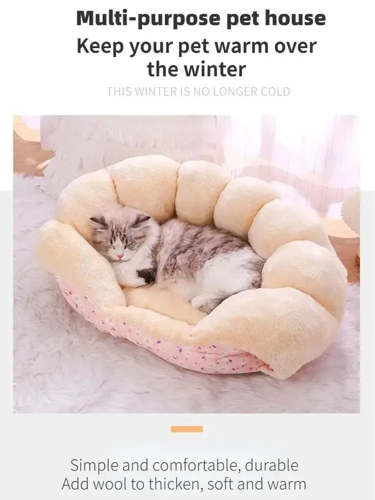 Cartoon Plush Winter Pet Bed for Cats and Small Dogs