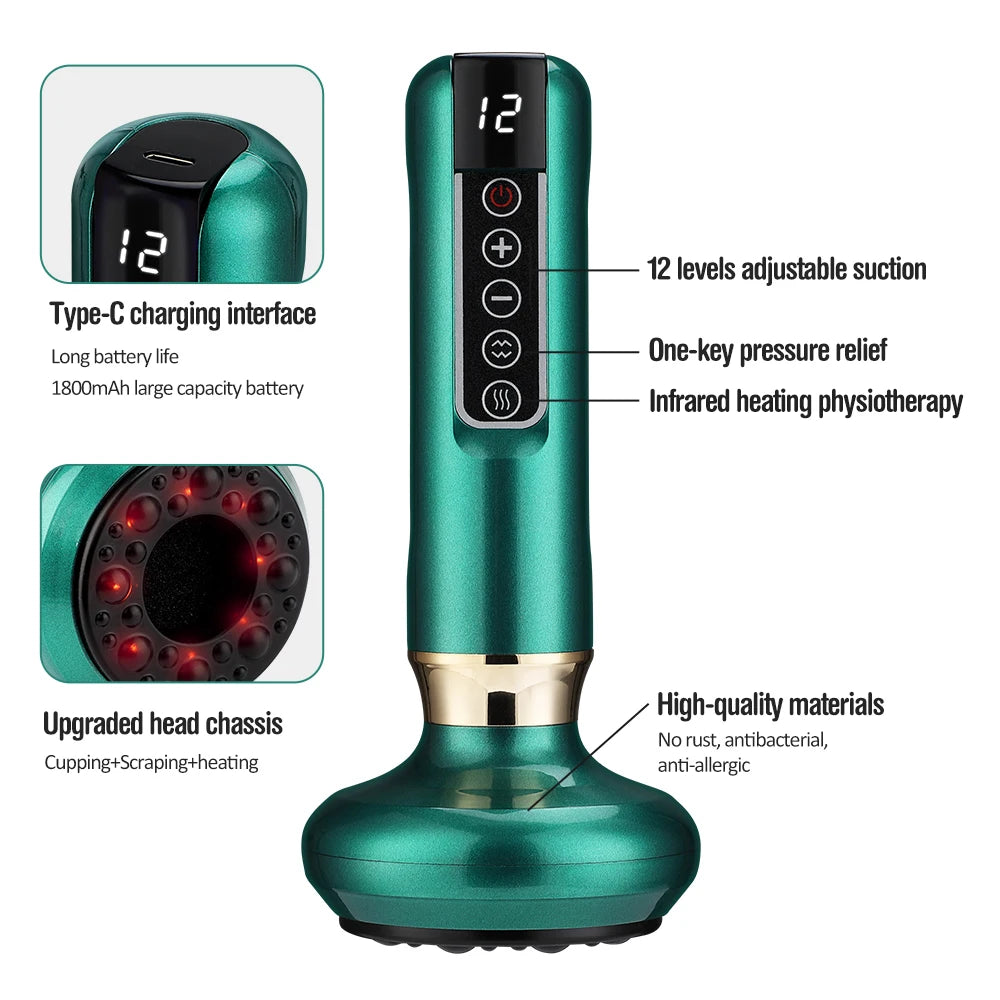 Electric Cupping Massager Vacuum Suction Cup GuaSha Anti Cellulite Beauty Health Scraping Infrared Heat Slimming Massage