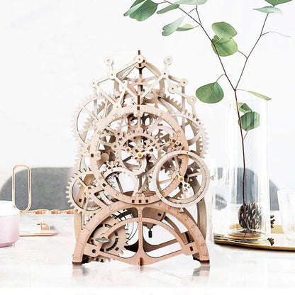 3D Wooden Mechanical Clock Puzzle DIY Laser Cutting Mechanical Model Family Wooden Craft KIT for Children Adult