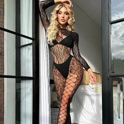 Hollow Bodystocking Erotic Baby doll Teddies Costumes Lingerie Erotic Mesh Fishnet Bodysuit Crotchless Body Stockings