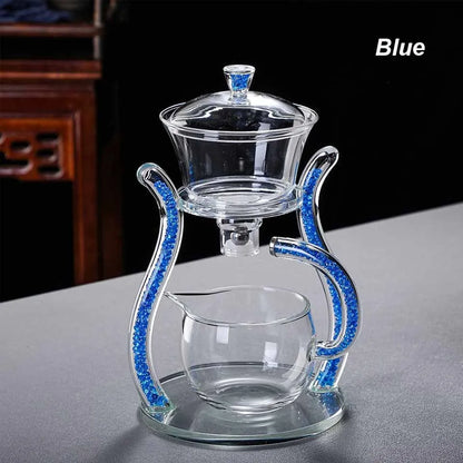 Glass Teapot Set Glass Automatic Lazy Tea Set Heater Magnetic Rotating Cover Kung Fu Heat-Resistant Teapot 6 Cups