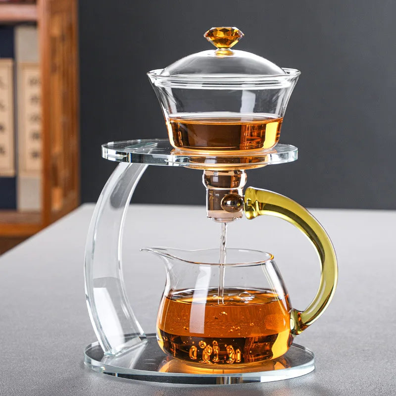 Glass lazy semi-automatic tea set set household Japanese kungfu tea cup magnetic suction Teapot Tea Making artifact to drink tea