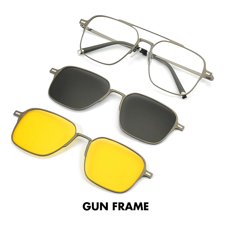 Titanium 3 In 1 Magnetic Clip On Polarized Sunglasses UV400 Optical Computer Glasses for Men Women
