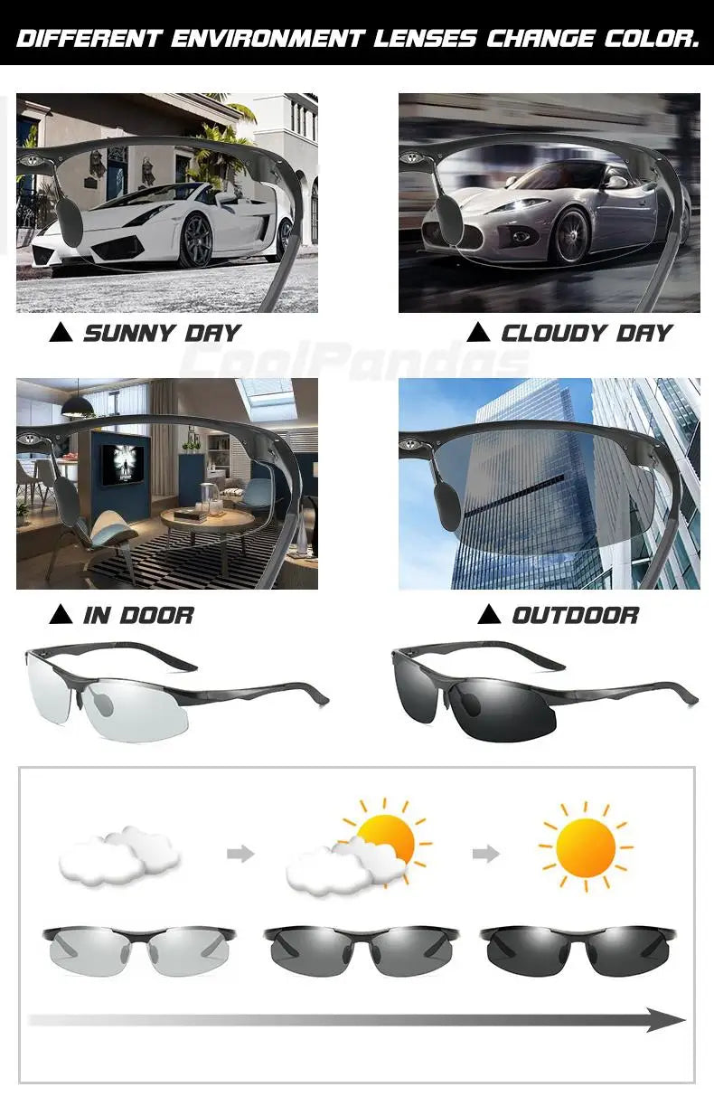 Aluminum Photochromic Polarized UV400 Mirror Driving Sunglasses for Men Women