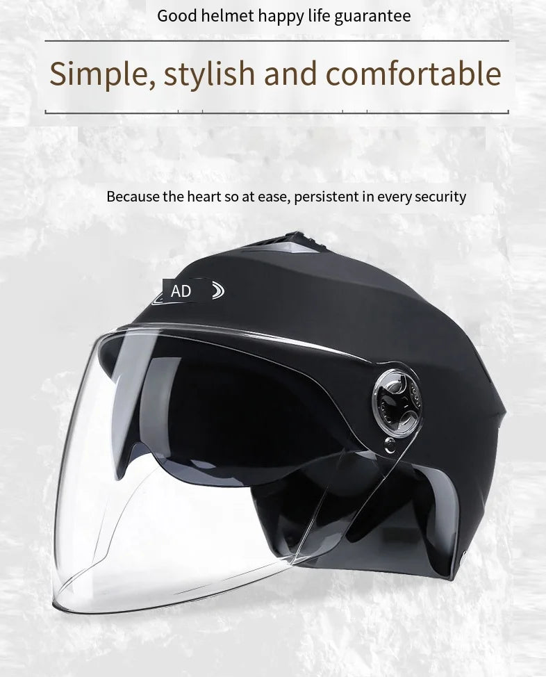 LED Motorcycle Half Helmet with Dual Visor Rechargeable Light