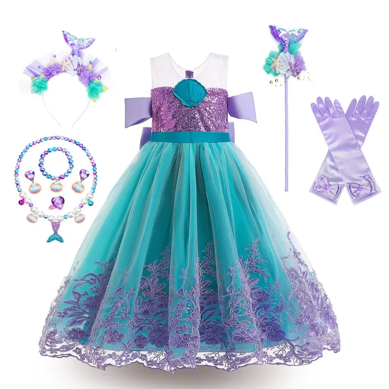 Mermaid Princess Cosplay Dress for Girls Carnival Birthday Party Costume