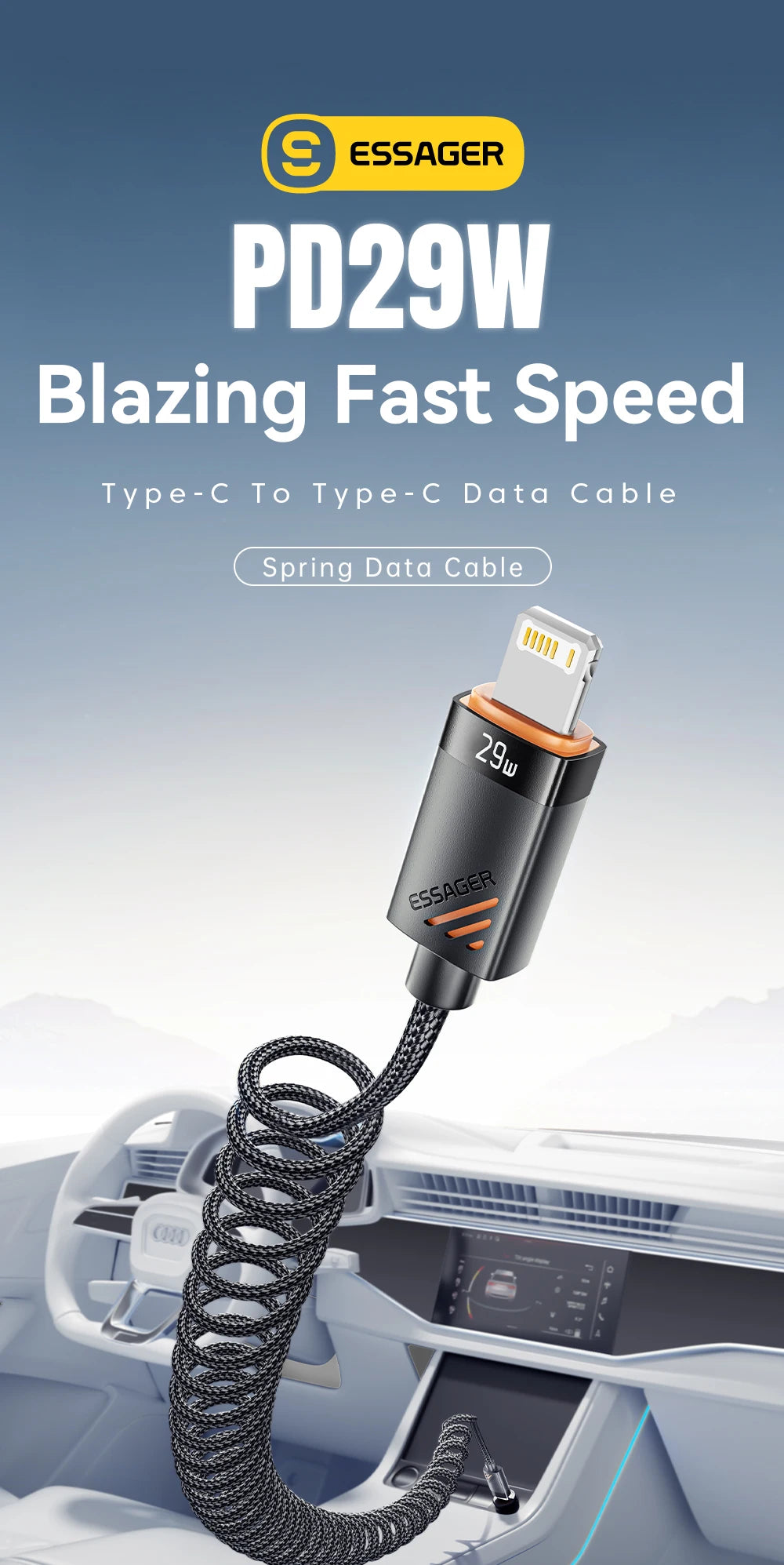 Car Spring USB-C to Lightning PD 29W Fast Charging Cable (1.8m)