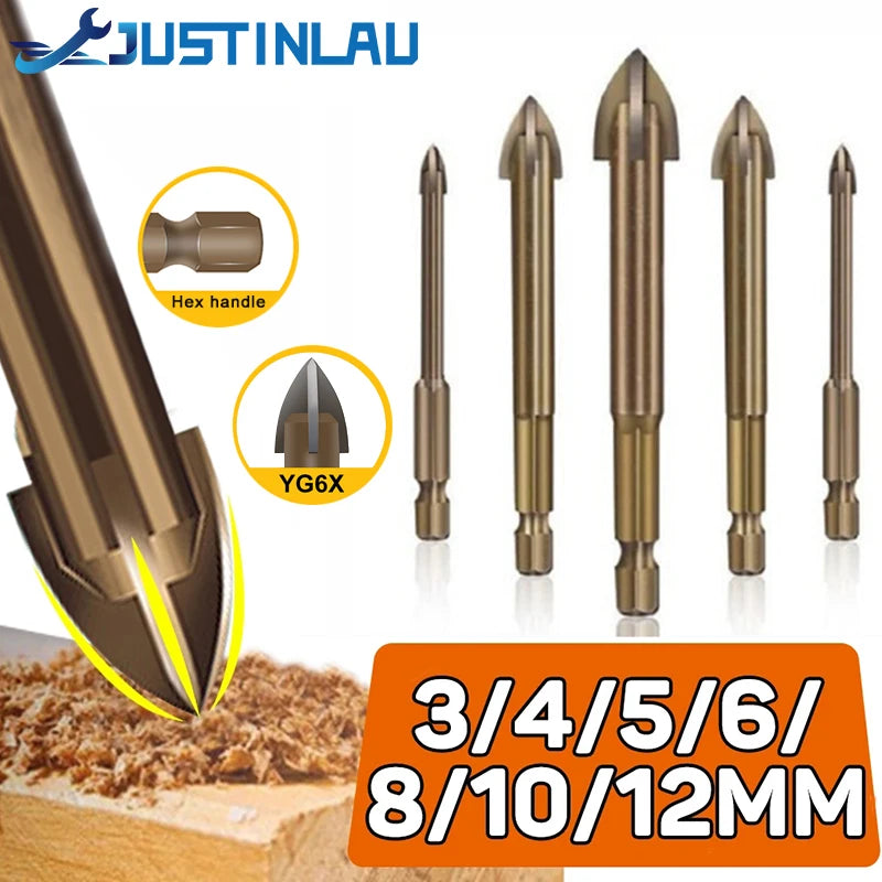 Cross Hex Tile Glass Drill Bits Set Titanium Coated Power Tools Accessories  for Glass Ceramic Concrete Hole Opener